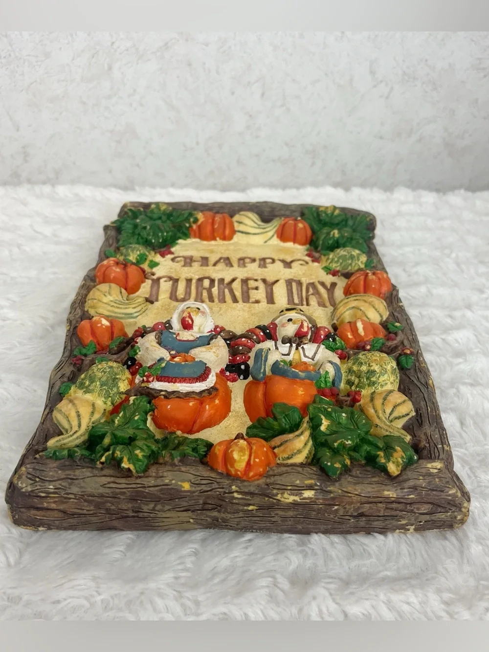 Rare Vintage Oxford Elite Chalk Happy Turkey Day Wall Plaque Thanksgiving Fall